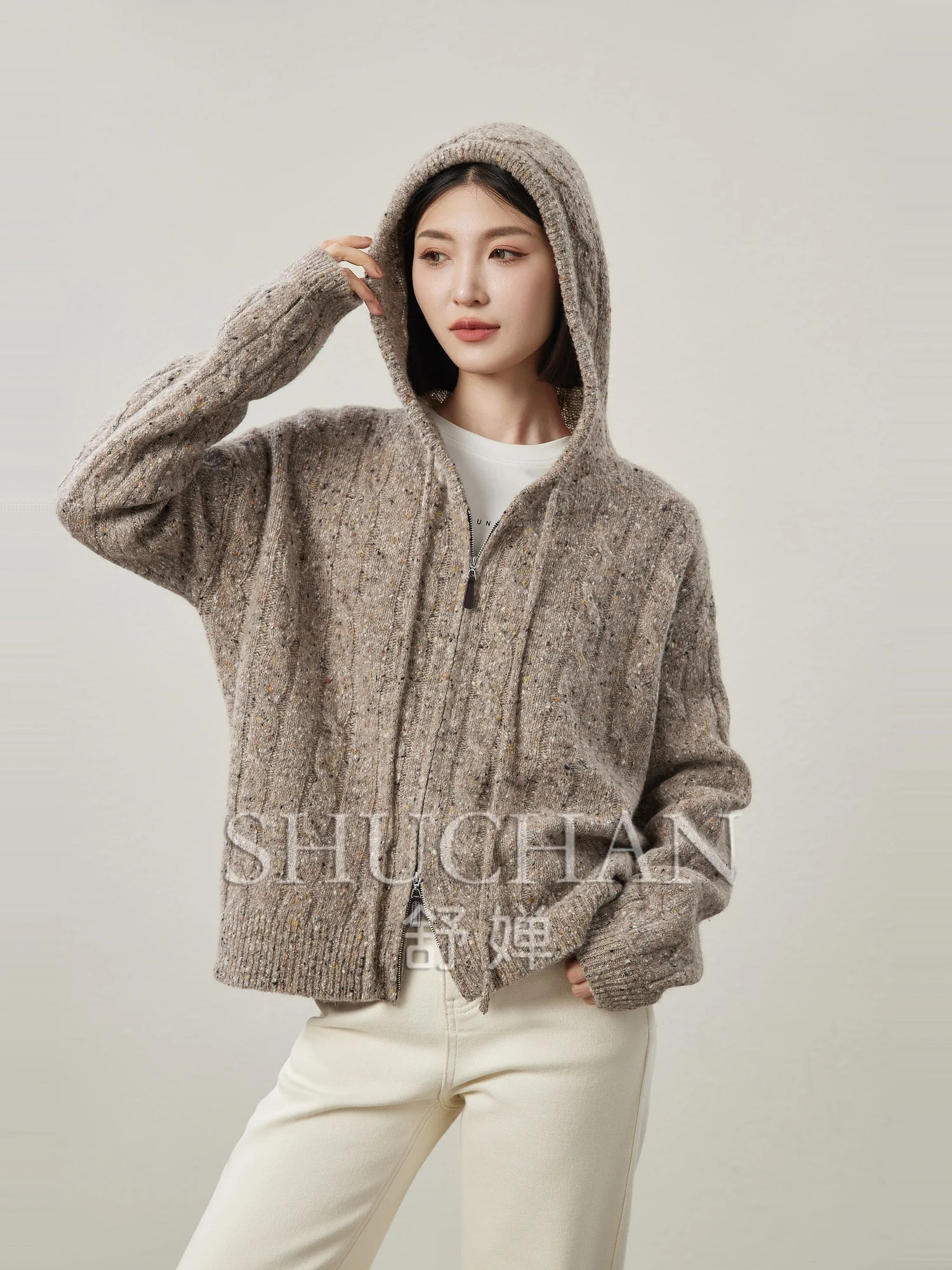 Fancy Yarn Zipper Hooded Knitted Cardigan Women Thick Winter Warm 2024  Sueters De Mujer  Sweater  Cardigan Mujer