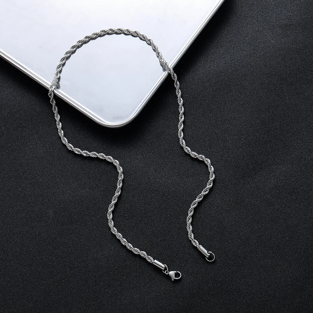 2 szt. Naszyjnik z krzyżykiem ze stali nierdzewnej dla mężczyzn, tytanowa stal, skręcony łańcuszek typu rope box, choker, damska biżuteria w stylu punk — zdjęcie 3