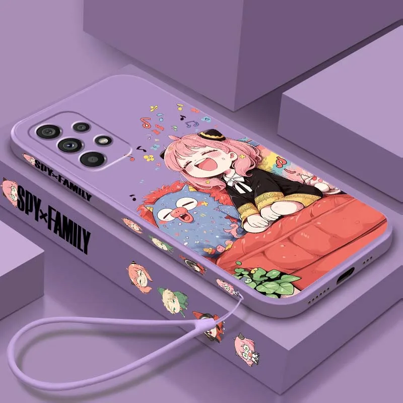 

SPY FAMILY Anime Anya Forger For Samsung A71 A72 A73 A51 A52 A53 A54 A55 A21s A35 A34 A32 A03 5G Liquid Left Rope Phone Case