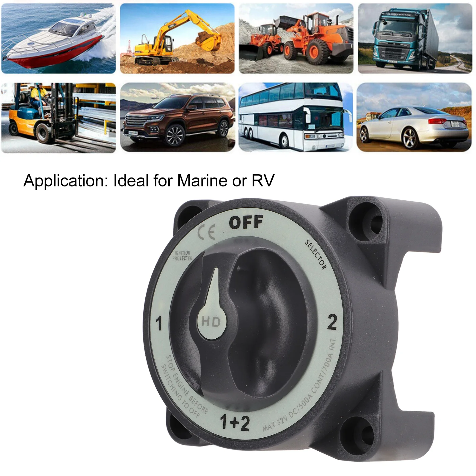 500A Heavy Duty Marine Battery Disconnect 4 Position Selector for RV Boat Cut Off Copper Alloy Waterproof Overcurrent Protection