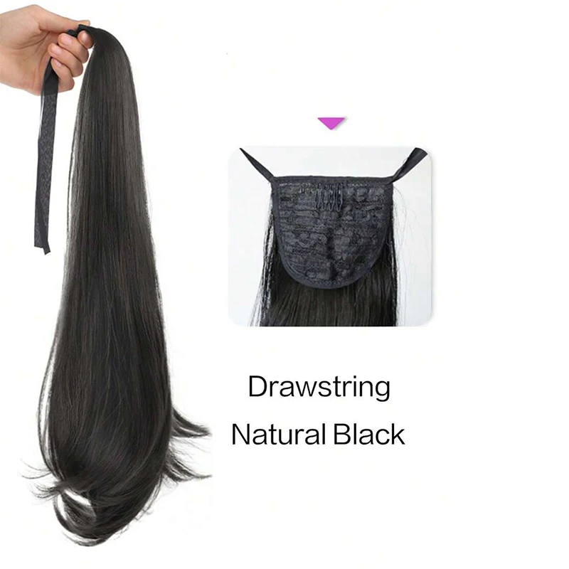 MSTN cabello rizado ondulado largo sintético para mujer, cinta de cola de caballo con cordón, extremos de corbata, accesorios de peluca Natural,