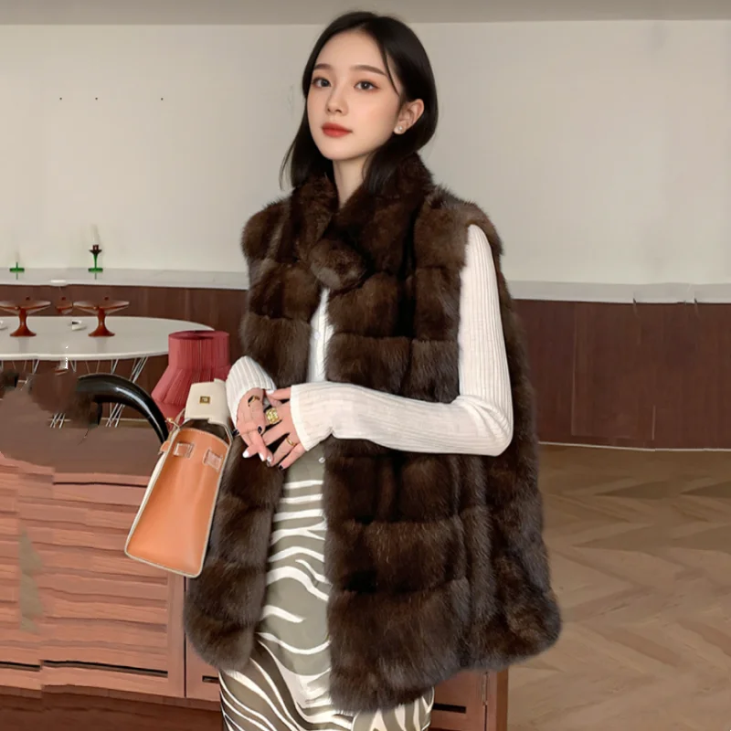 Mode femme fausse fourrure manteau fausse fourrure de vison femme vêtements fausse Sable fourrure gilet de haute qualité automne hiver dames manteaux de fourrure