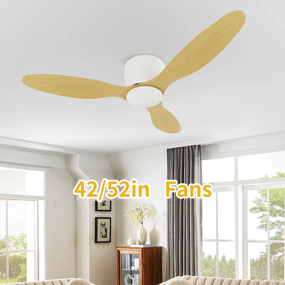 

Modern Wood Colored LED Low Floor Ceiling Fan, DC Motor, with Remote Control, No Lights, Living Room, Bedroom, Coffee Shop
