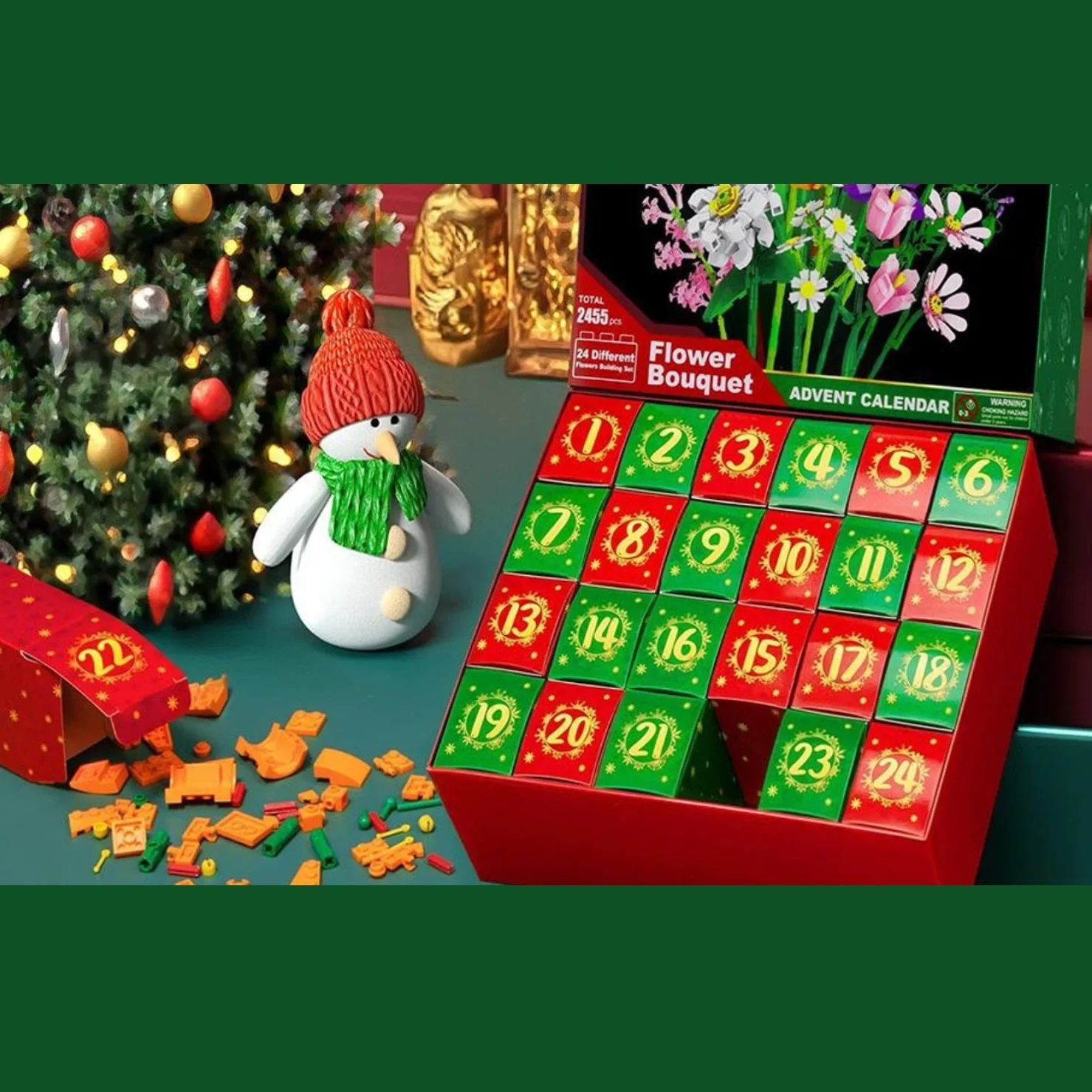 

Christmas Flower Bouquet Building Block Advent Calendar Count Down DIY Lego Advent Calendars for Adult Kids Gift Home Decoration