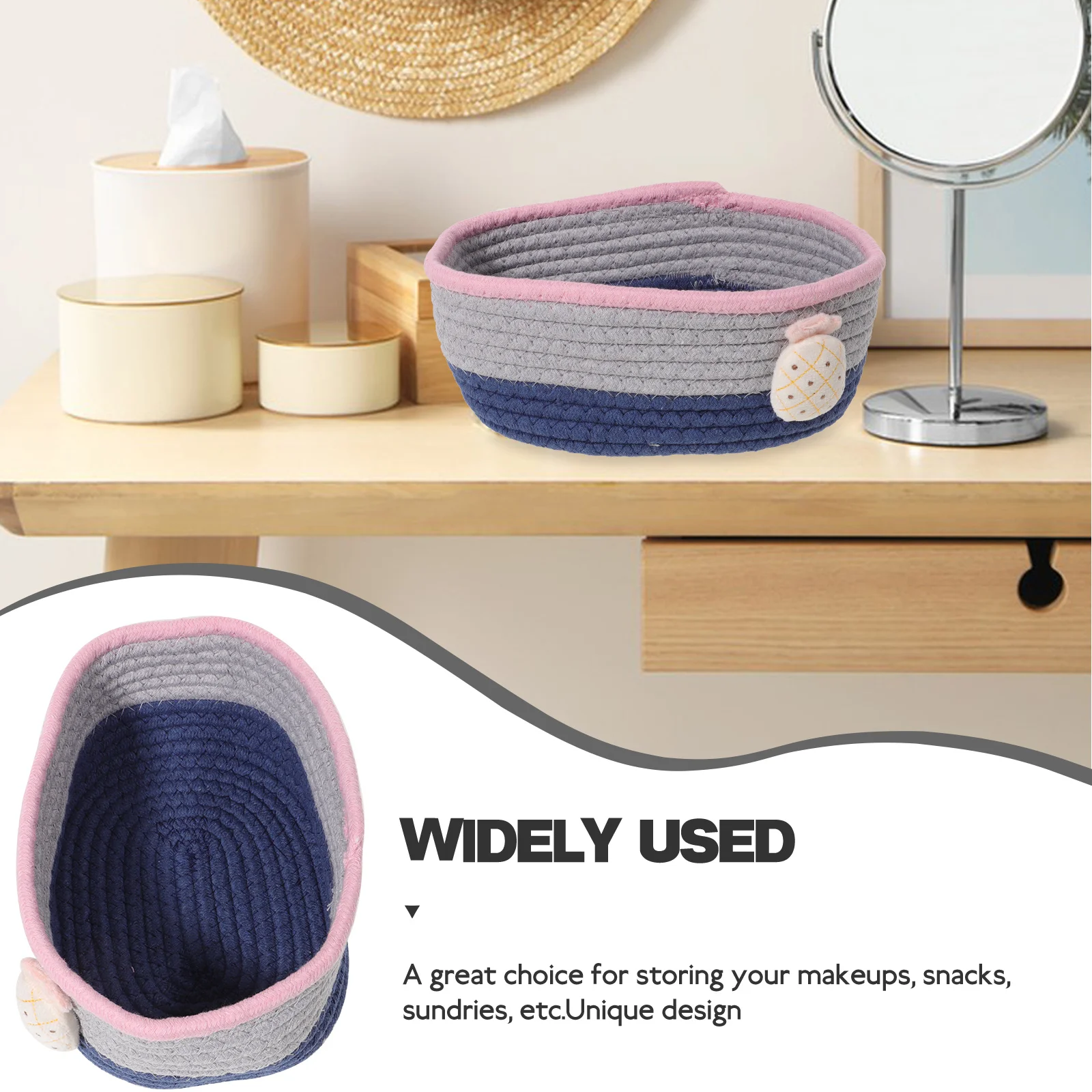 

1PC Cotton Rope Weaving Organizer Container Sundries Storage Basket Desktop Holder for Home Dorm (Blue)