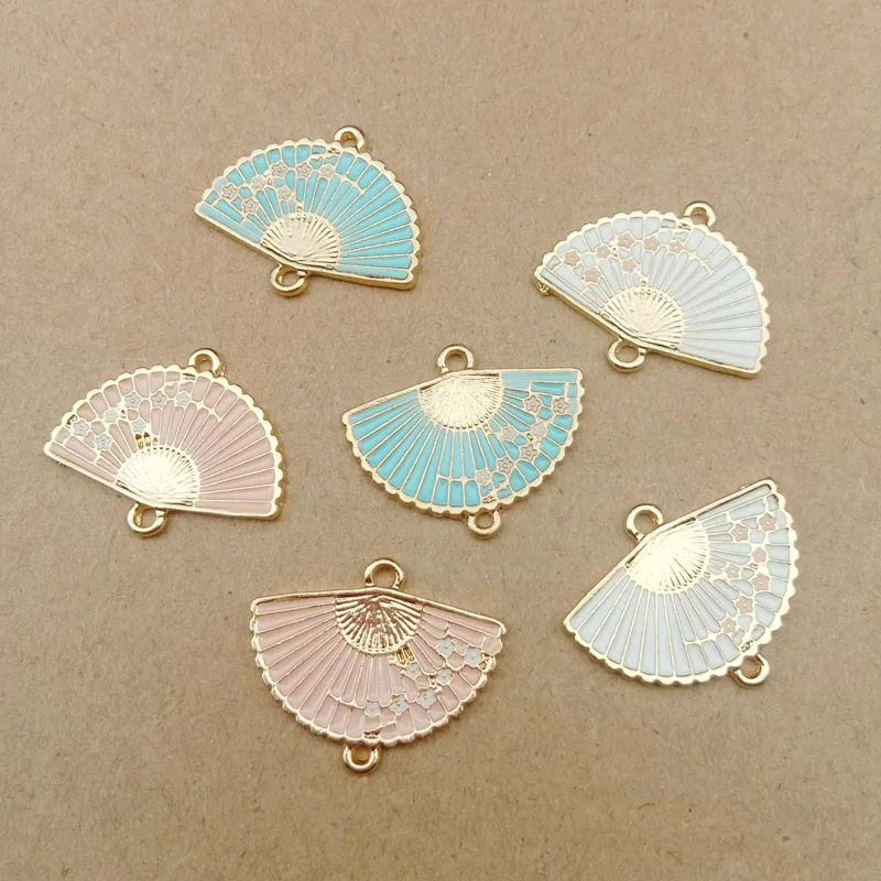 10pcs 19*24Mm Handmade Enamel Flower Fan Connector Charms Pendant Jewelry Accessories Retro Handmade Diy Earrings Material