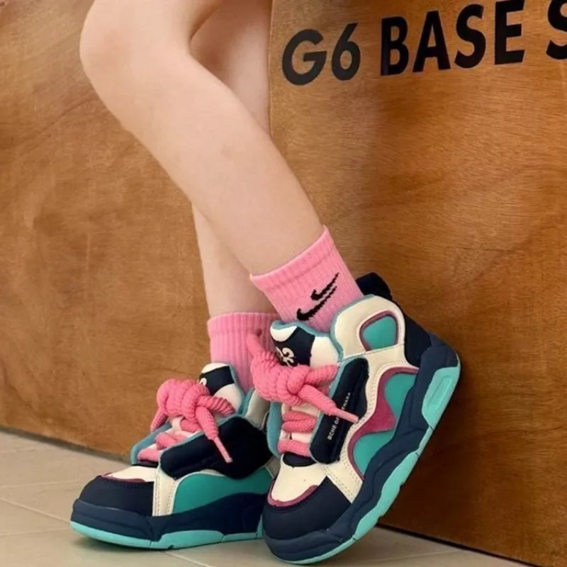 Sepatu kets anak perempuan Musim Semi dan Musim Gugur anak-anak baru 2024 Sneakers tinggi untuk anak-anak besar dan anak perempuan merek trendi roti jelek