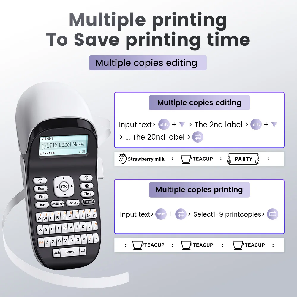 LT12 Etikettendrucker, tragbarer tintenloser Etikettendrucker, Bluetooth-Handaufkleberdrucker für Büro und Zuhause, Qwerty-Tastatur, One-Touch-Taste