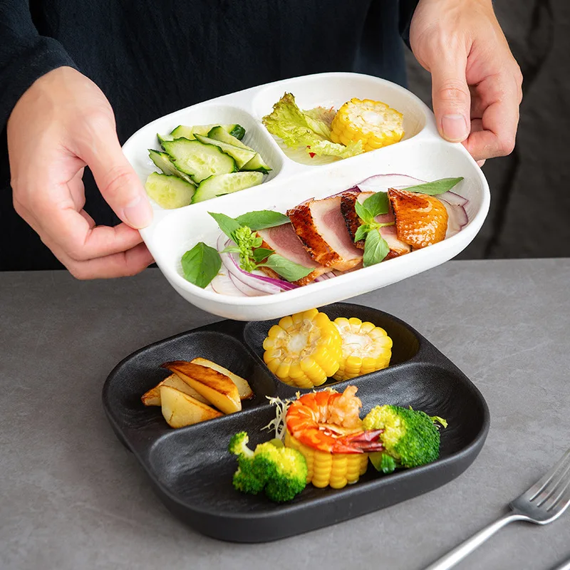 1PC Ceramic Grid Plate Special Breakfast Plate for Household Fat Reduction and Weight Loss Separated Plate
