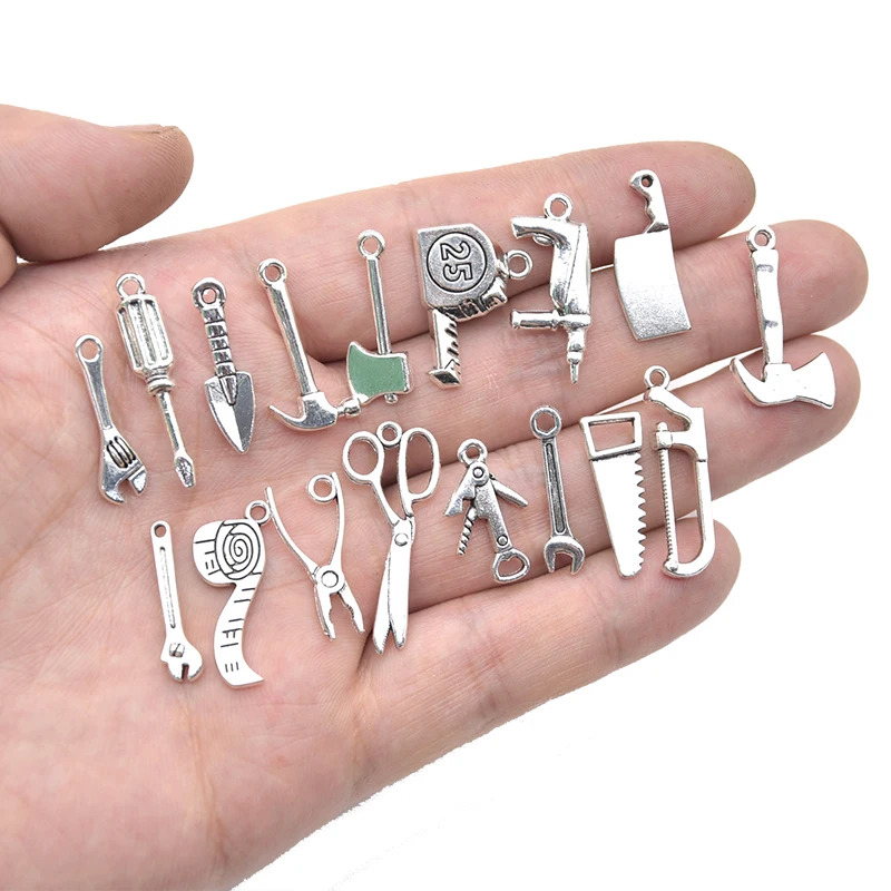 Wholesale 17pcs Mixed Tibetan Silver Color Home Tools Charms Alloy Metal Pendants For DIY Necklace Bracelet Jewelry Making Craft