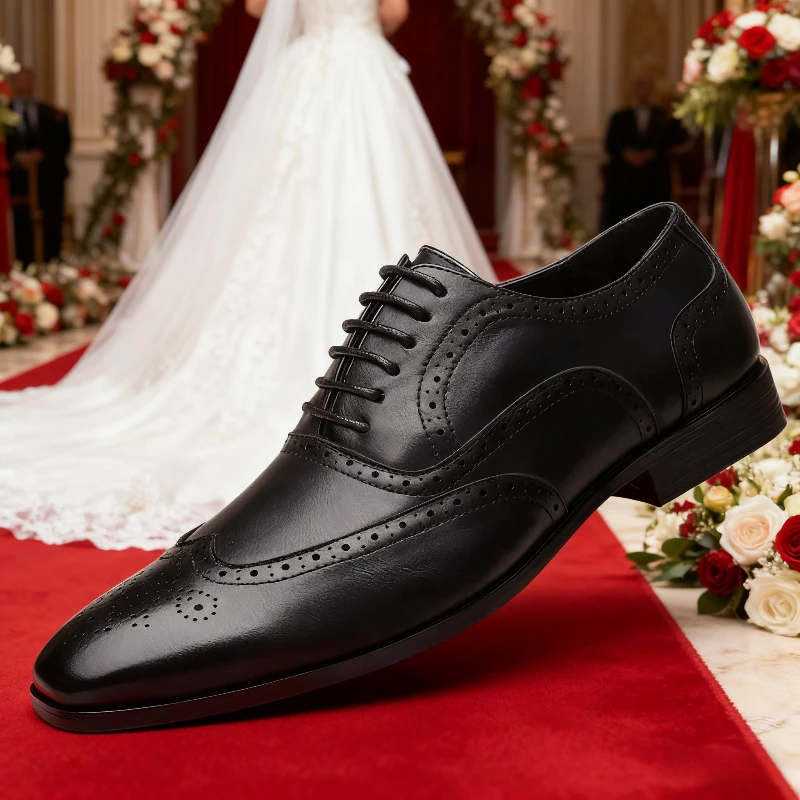 

Derby Brock Men's Leather Shoes Retro Business Dress Shoes British Casual Men Oxford Shoes Elegant Wedding Party Flats Men