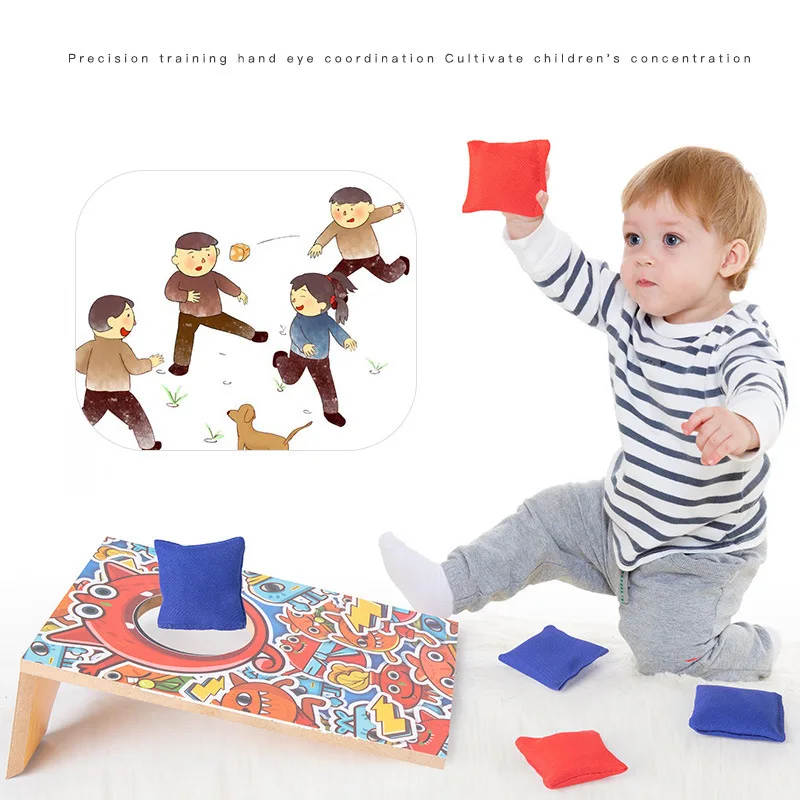 Classic Games Children Throw Beanbag Wooden Party Game Hand Strength Exercise Toys for Kids Montessori Educational Gift for Kids