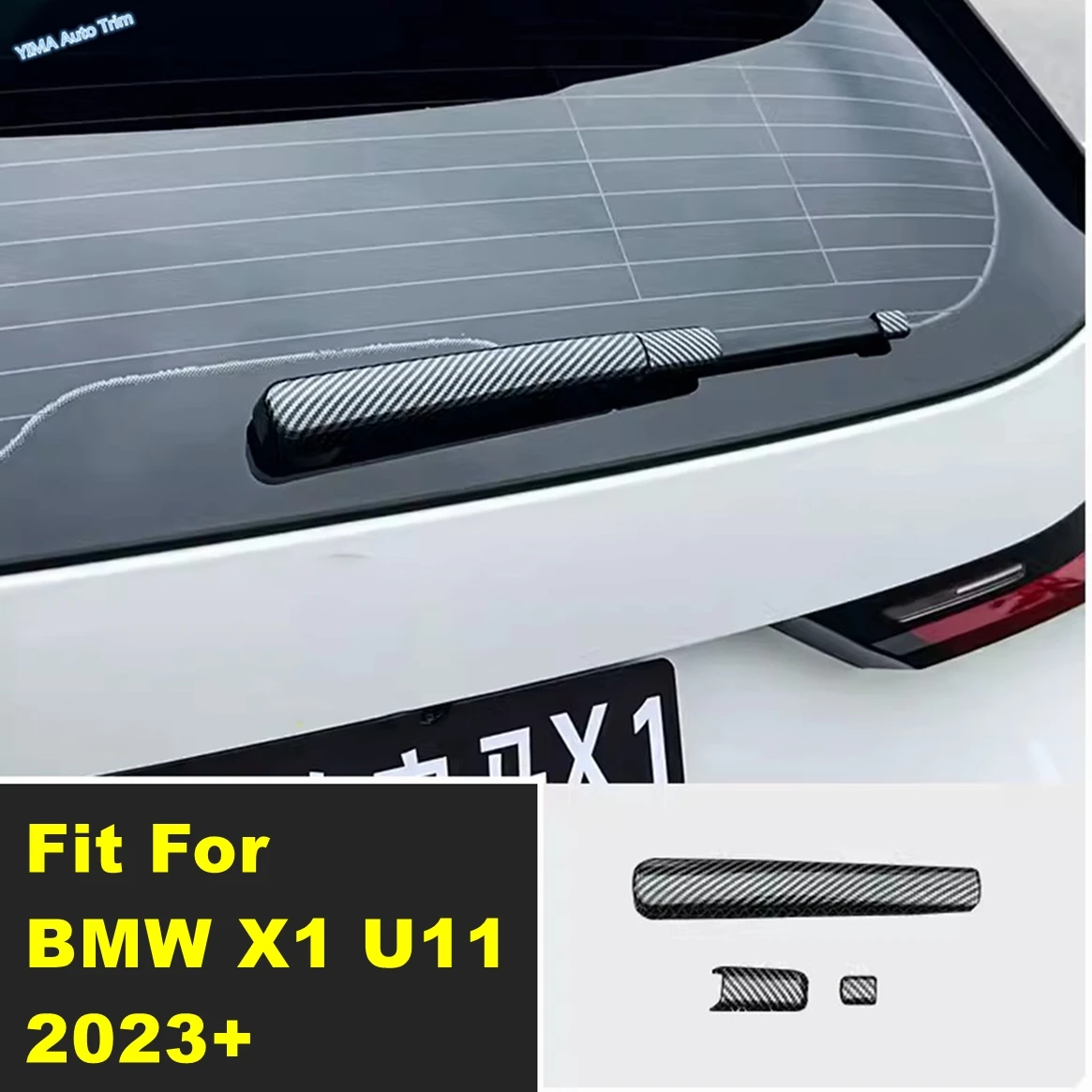 

ABS Rear Window Wiper Windscreen Windshield Decor Sequins Cover Trim For BMW X1 U11 2023 2024 Chrome / Carbon Fiber Accessories