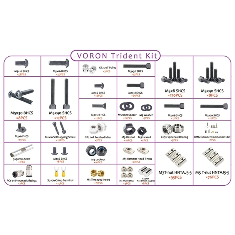 

Complete Fastener Kit For Voron 0.1/2.4/Trident 3D Printer Machine DIY Project