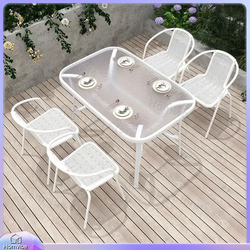 White Folding Outdoor Table and Chairs Set Waterproof Sunproof Patio Furniture for Courtyard Balcony Garden Leisure Coffee