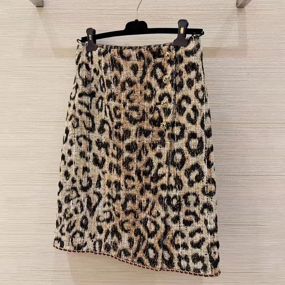Customization European women's clothing Winter new style Long-sleeved leopard print single-button tweed coat