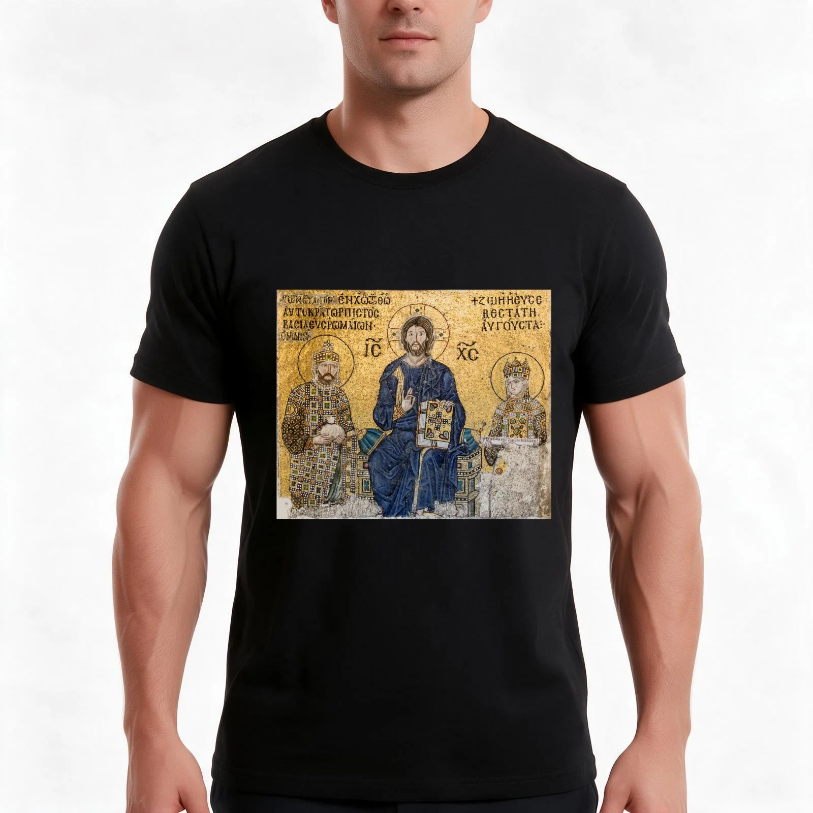 Jesus Christ Pantocrato mosaic in Hagia Sophia, Istanbul T-Shirt, Summer Casual Cotton Tee, Oversized Streetwear Tops