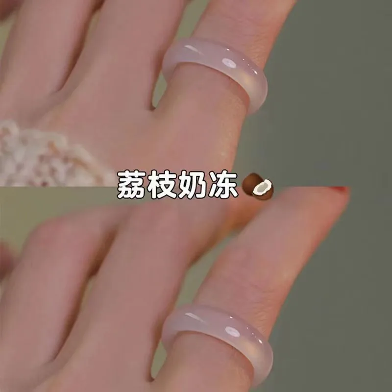 Chinese Style Imitation Natural Jade Glass Ring Ancient Court Style Fashion Couple Ring Popular Jewelry Charming Gift Wholesale