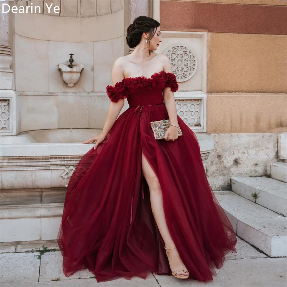 Customized Saudi Arabia Dearin Off-the-shoulder Ball Floor Length Skirts Layered Draped Tulle Applique Bespoke Occasion Dresses