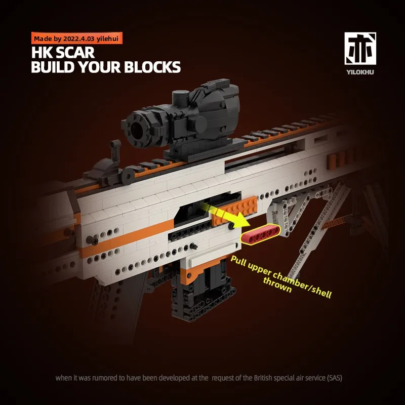 SCAR Assault Rifle Building Blocks - CSGO High-Difficulty Toy with Shell Ejection & Firing Function Halloween Gift