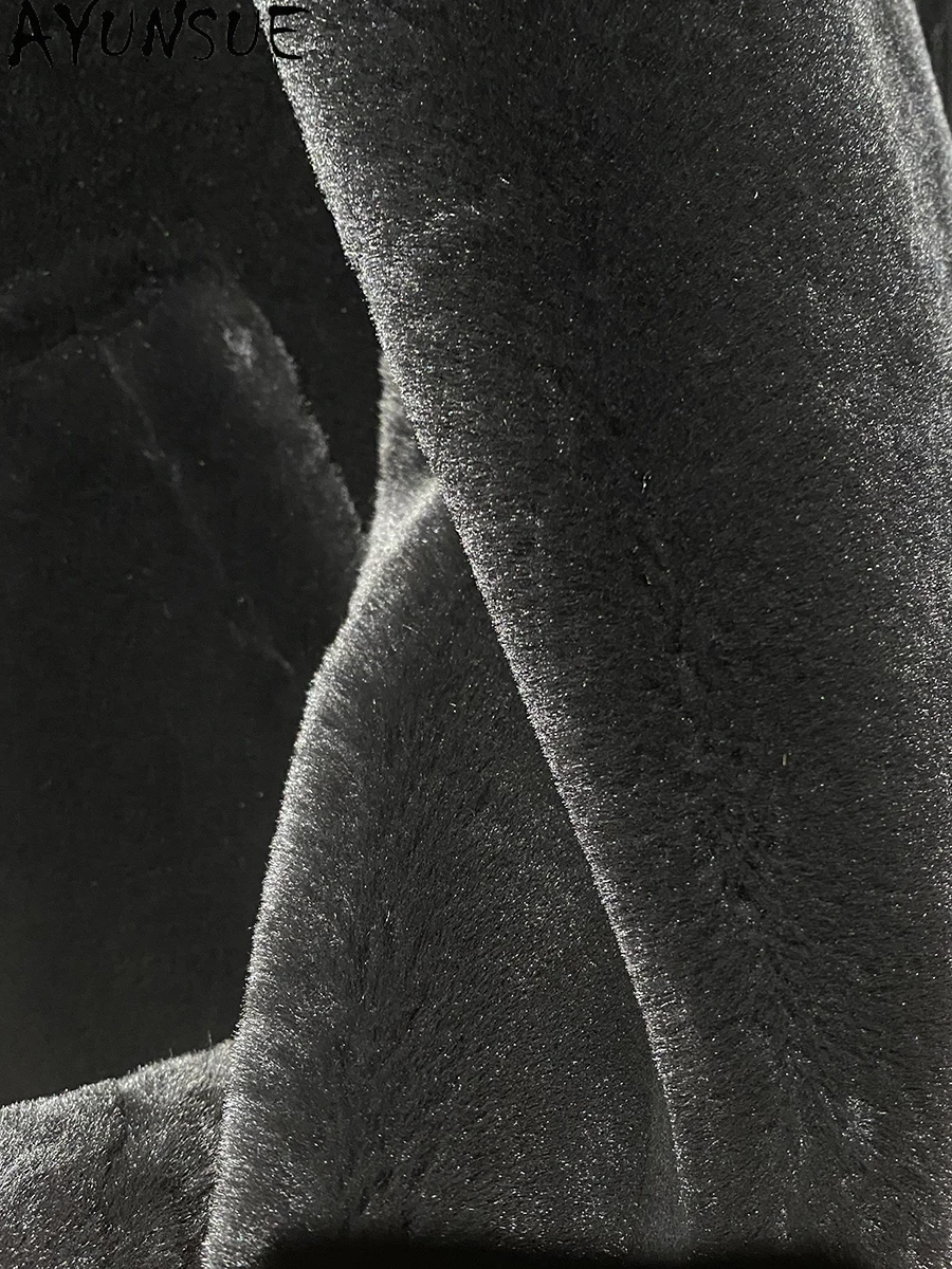 AYUNSUE معطف الفرو الطبيعي رجل الخريف الشتاء مقنعين الشتاء 100% حقيقية جلد الغنم سترة الرجال عادية معاطف الفراء الأسود الحقيقي #5