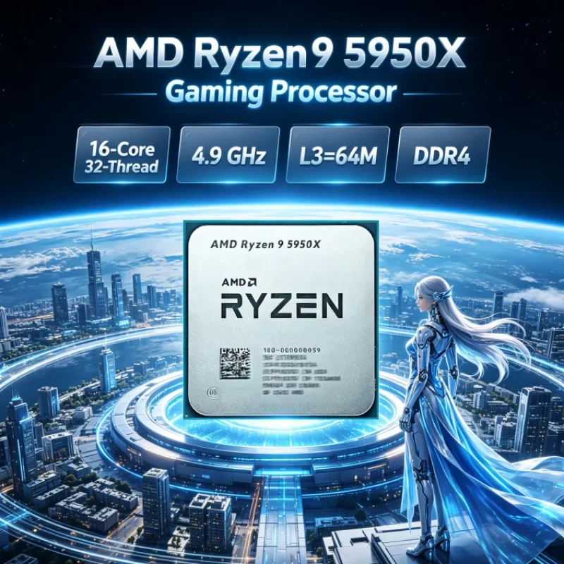 AMD Ryzen 9 5950X UP to 4.9GHz DDR4 L3=64M 16-Core 32-Thread Socket AM4 Gaming CPU 105W but without cooler 3.4 GHz