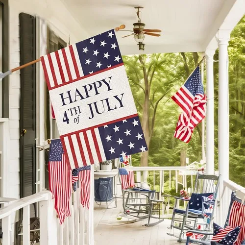 Happy 4th of July Patriotic House Flag Burlap 28x40 Inch Double Sided, Memori... AAV hhz