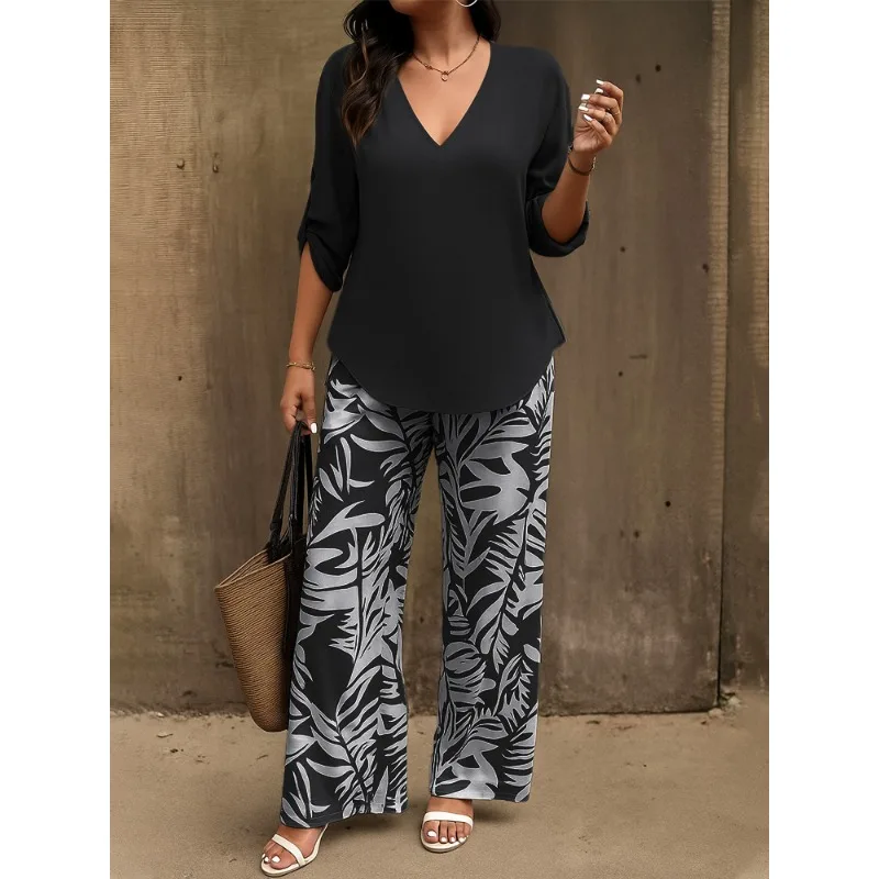 بدلة غير رسمية نسائية جديدة موديل 2025 برقبة على شكل حرف V وأكمام طويلة مطبوعة رقمية #5