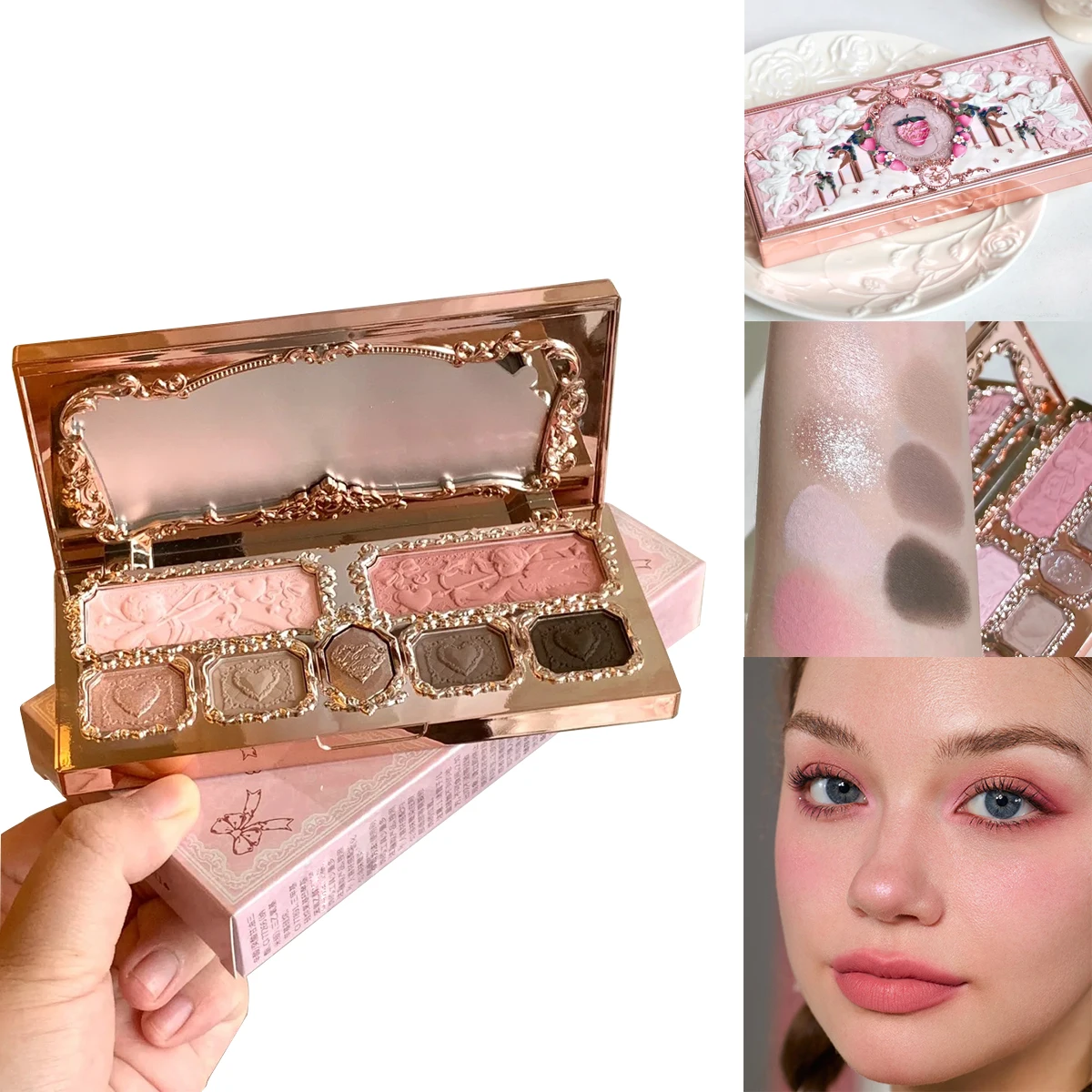 

Flower Knows Strawberry Cupid Face Makeup Palette 7 Color Highlighter Glitter Eyeshadow Waterproof Long Lasting