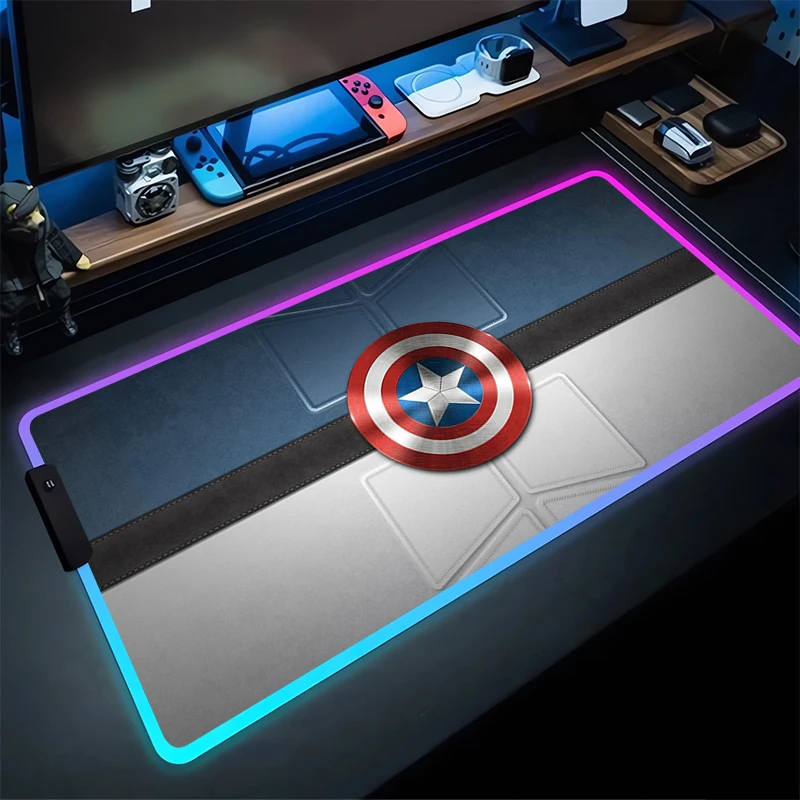 RGB Large Gaming C-Captain A-America Mouse Pad Laptop Mat Gaming Mousepad Backlit Keyboard Gamer Table Pads M-Marvels Home Decor