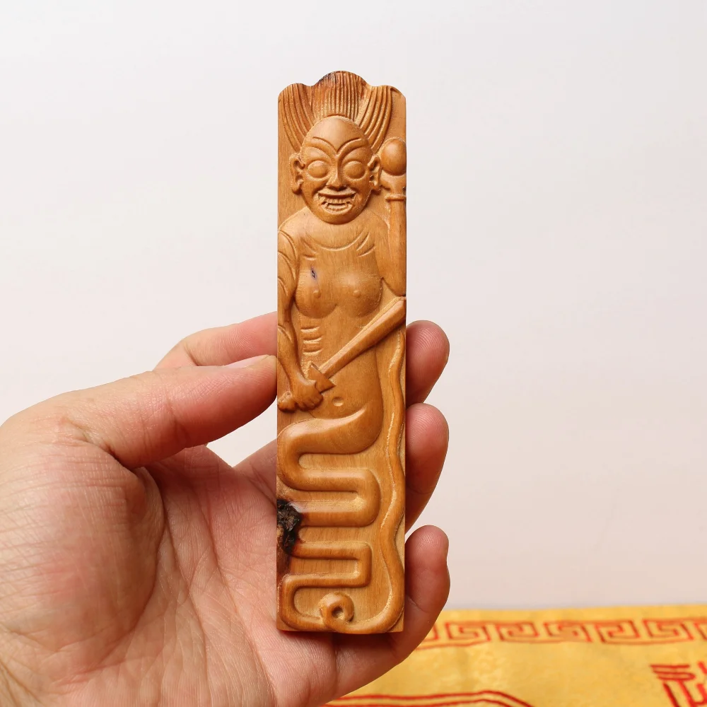 

8.3" Lightning-struck Jujube Wood Token of The Temple of Qin 'an Emperor Taoist Statue
