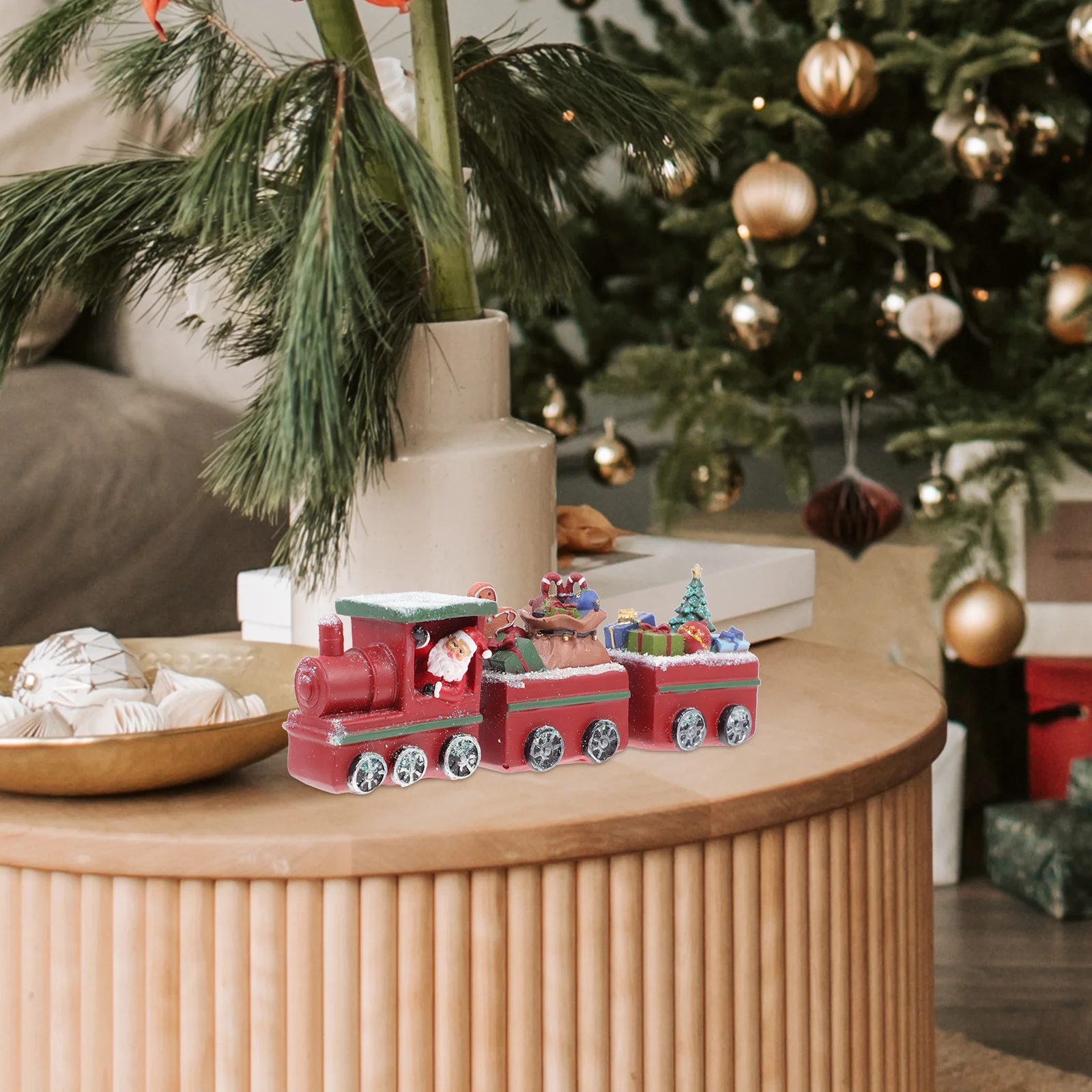 

1Pcs Resin Christmas Mini Train Decorative Ornament Holiday Tabletop Xmas Display Train Decor Resin Craft Desktop Decoration