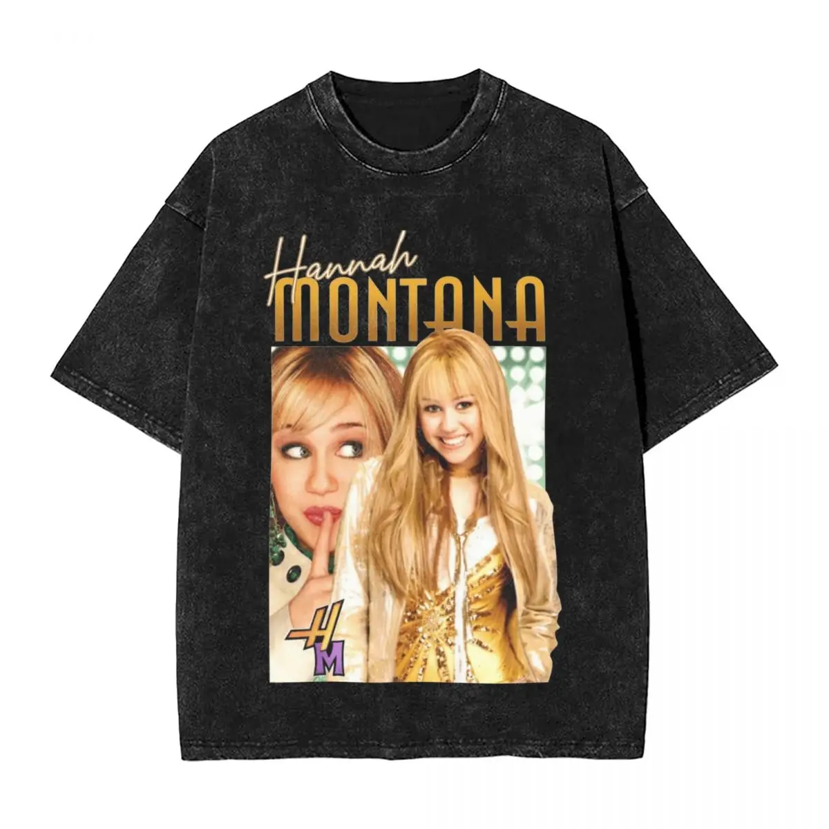 Hannah Montana Miley Cyrus T Shirt Hip Hop Washed Short Sleeve Harajuku T-Shirts Novelty Men Women Tops Streetwear Printed Tees