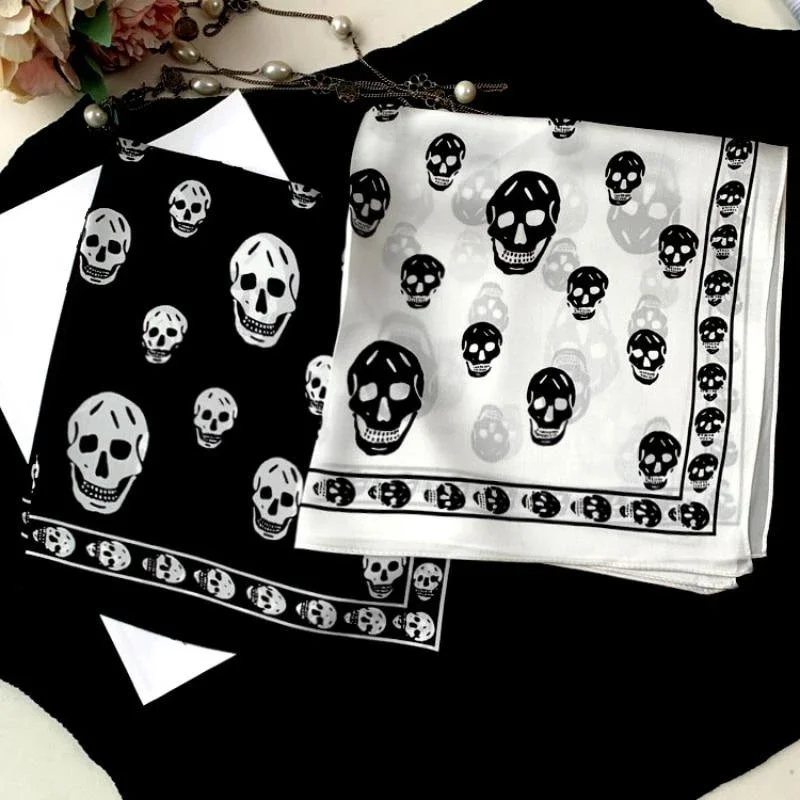 100% Mulberry Silk Neckerchief Scarf Women Luxury Brand Skull Bandana Foulard Square Kerchief Ladies Headwear Head Hair Scarves