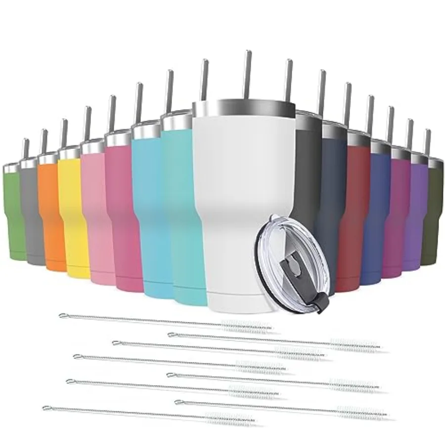 

30oz Stainless Steel Travel Mug with Lid Double Wall Vacuum Insulated Bulk Tumbler with Straws Powder Coated Coffee Cup Suitabl