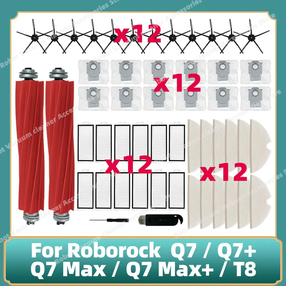 Compatibile con Roborock Q7 Max / Q7 Max+ / Q7 / Q7+ T8 Robot Aspirapolvere Principale Spazzola Laterale Copertura Filtro Hepa Mop Sacchetto per la Polvere