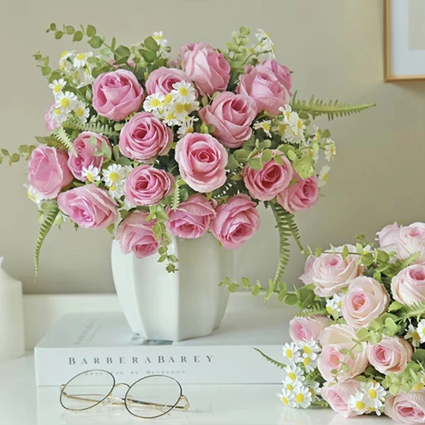 

Silk Rose Artificial Flowers Diy Wedding Home Christmas Decoration Wreath Bridal Bouquet Reception Room Pretty Accessories Props