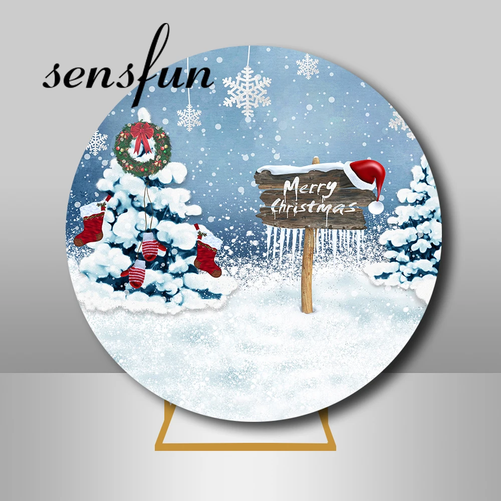 عيد ميلاد سعيد غطاء خلفية مستديرة الثلج الأبيض الثلج الشتاء دائرة خلفية لعيد الميلاد شجرة خوخه اسطوانة يغطي