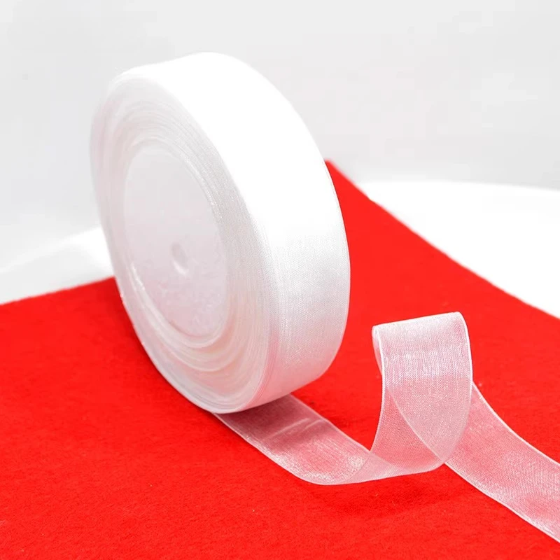 12/15/20/25/40/50mm 화이트 Organza 쉬폰 리본 활 DIY 의류 액세서리 용품 웨딩 파티 장식 선물 포장