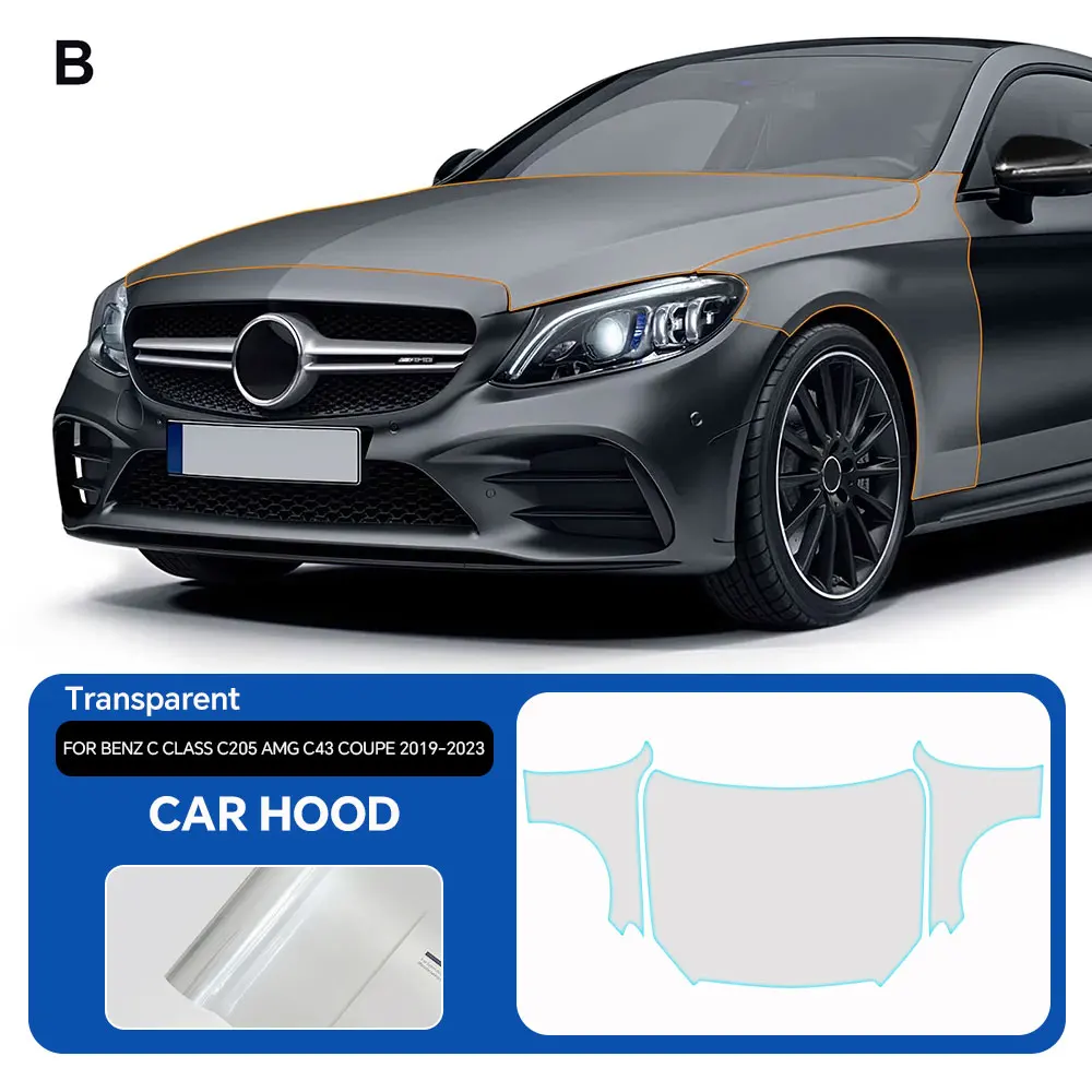 

For Mercedes BENZ C-CLASS C205 AMG C43 COUPE 2019-2023 TPU Body Bumper Door Pre-cut Paint Protection Film PPF Scratch-resistant