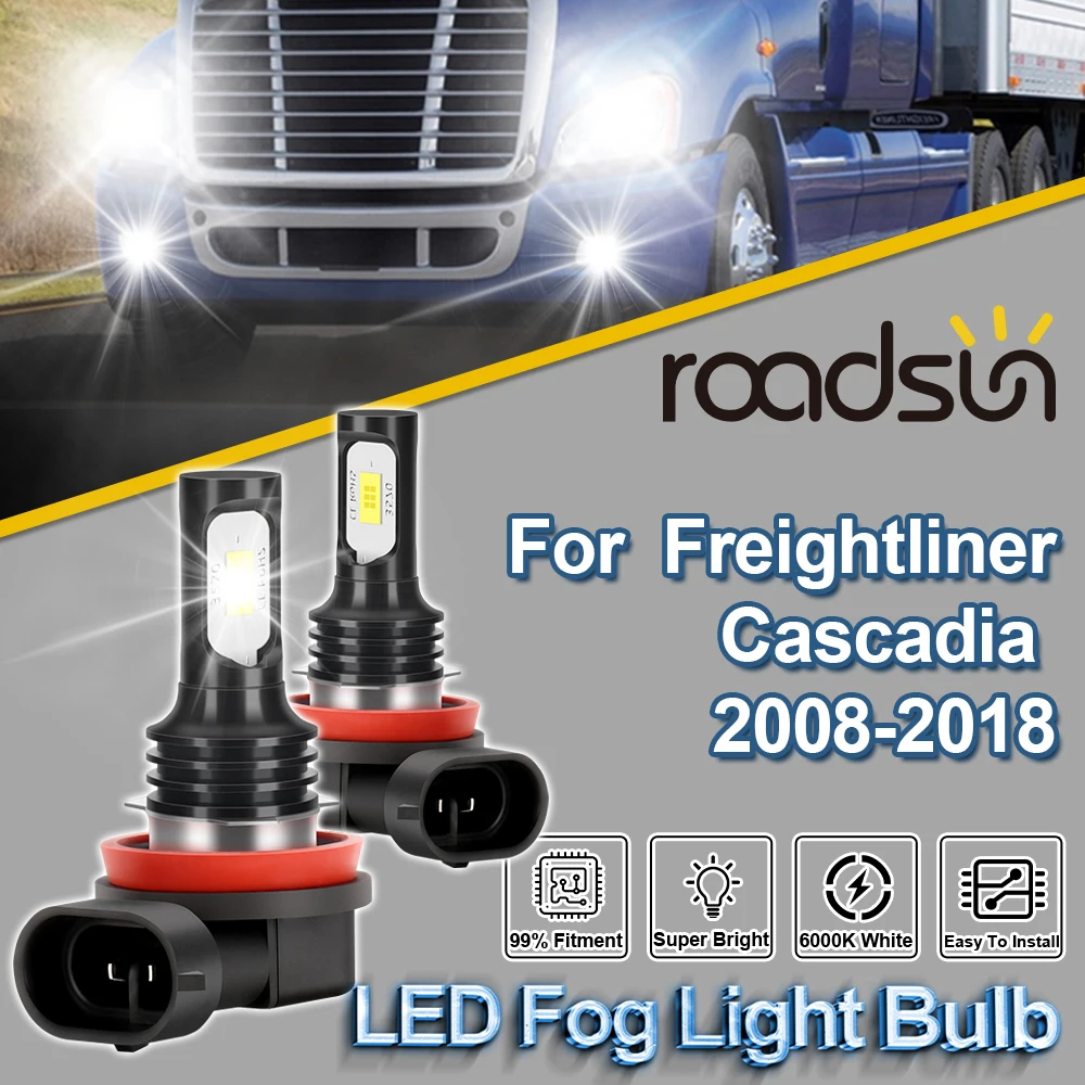 ROADSUN 2X H11 para Freightliner Cascadia 2008 2009 2010 2011 2012 2013-2018 H8 H9 Canbus, Bombillas LED para Faros Antiniebla, Lámpara Antiniebla Ultra