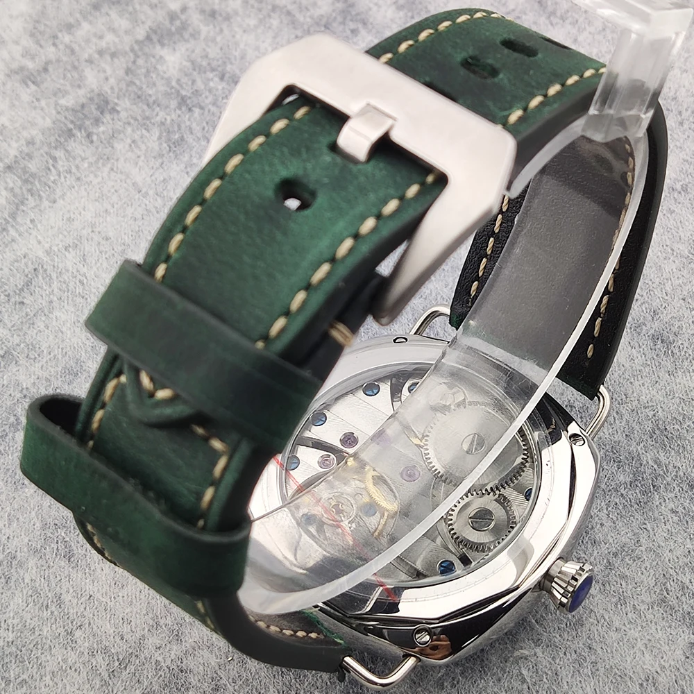 Customize Logo 45mm Men\'s Manual Mechanical Watch ST3600 Movement Retro Style Luminous Mineral Glass 10ATM Water Resistance