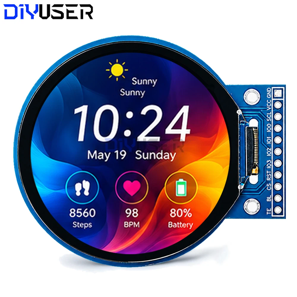 Image of DIYUSER 1,8 Zoll Rundes TFT LCD-Display-Modul 360x360 ST77916 QSPI Kleiner Farbbildschirm für DIY Embedded-Elektronik