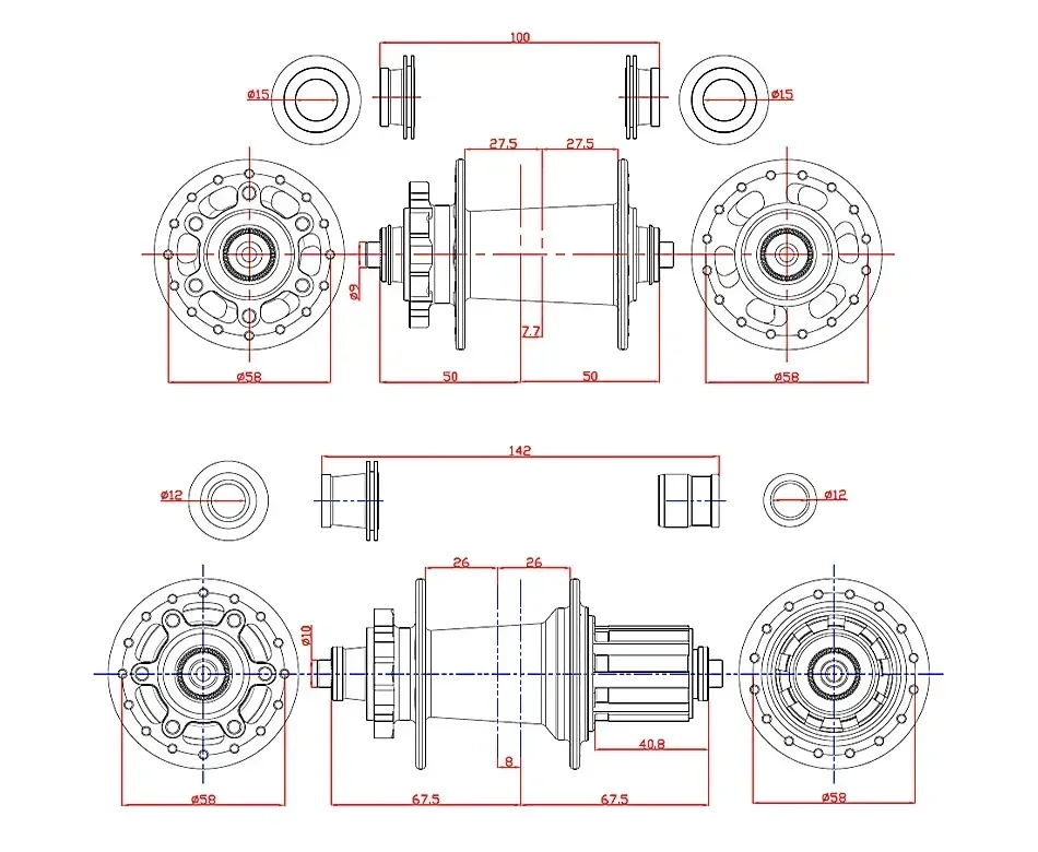 HASSNS PRO7 Bicycle Hub 32H J-Bend Spokes 135x10 142x12 12x148 HG/XD/MS 4Pcs Sealed Bearing for SHIMANO Mountain Bike Freehub