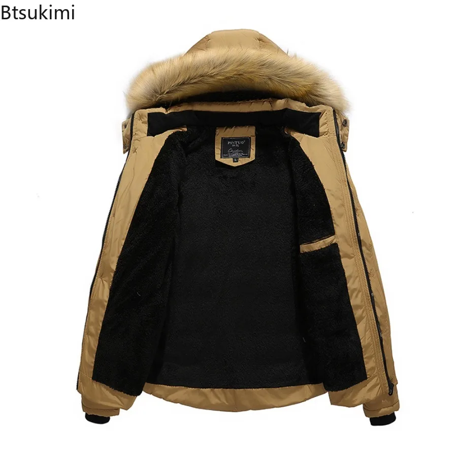 Solid Color Men's Parker Thicken Warm Coat Fashion Men's Fur Collar New Clothing Plus Size Waterproof Hooded Winter Parker Coat