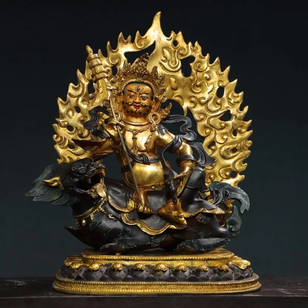 

13 Inch China Old Tibetan Buddhism Temple Bronze 24K Gilt The King of Wealth Statue for Collectible Display