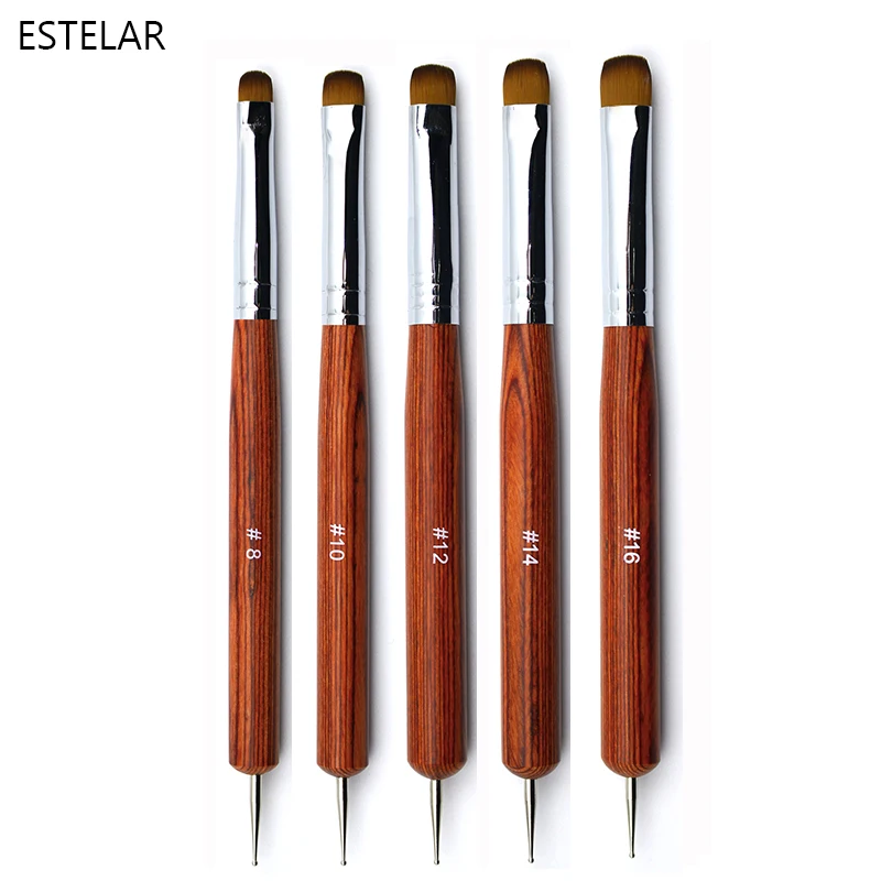 

5pcs French Nail Brush Redwood Handle Acrylic Drawing Rhinestone Gel Painting Manicure Tool 8-16