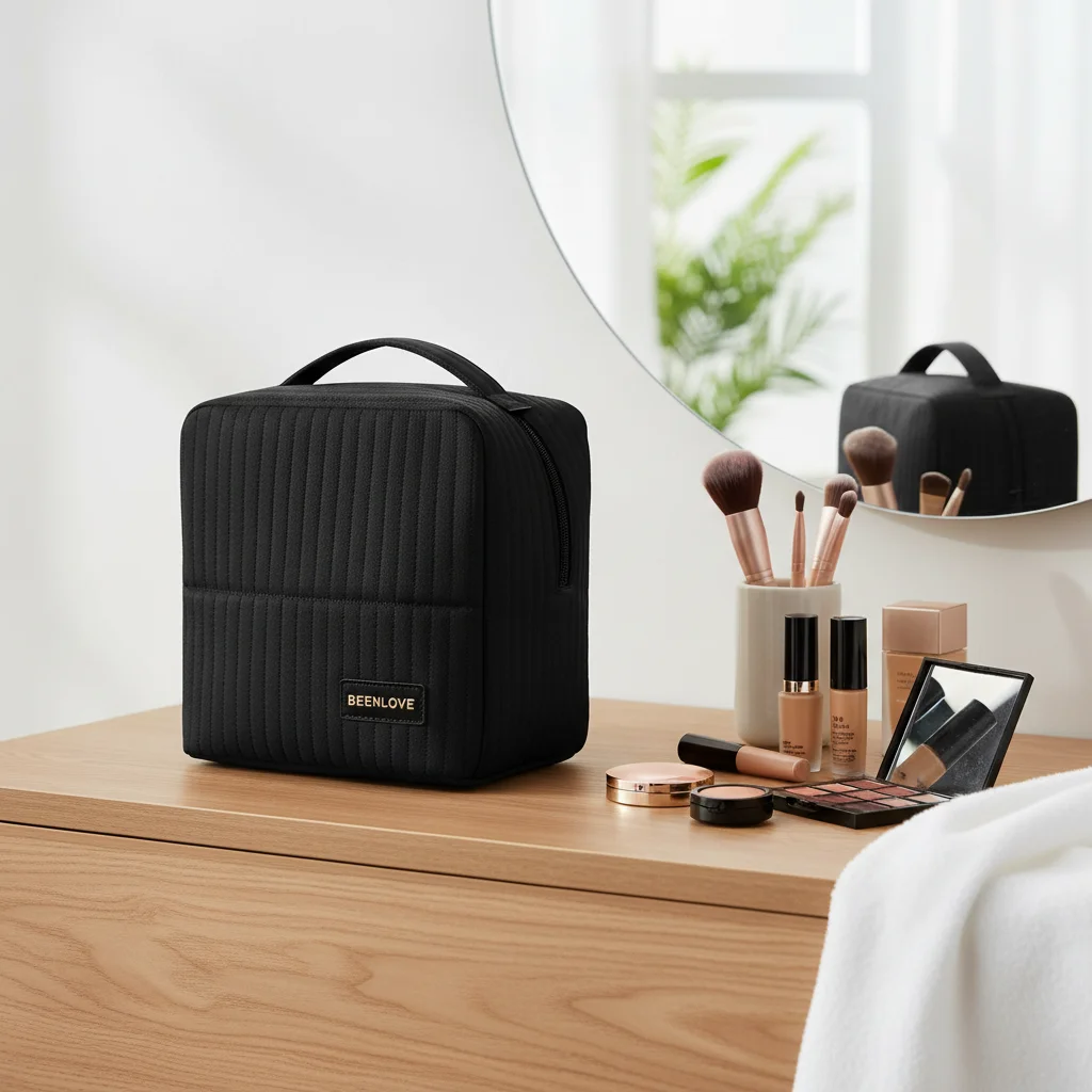 Large Capacity Velvet Makeup Bag with Multiple Compartments for Cosmetics and Travel Accessories