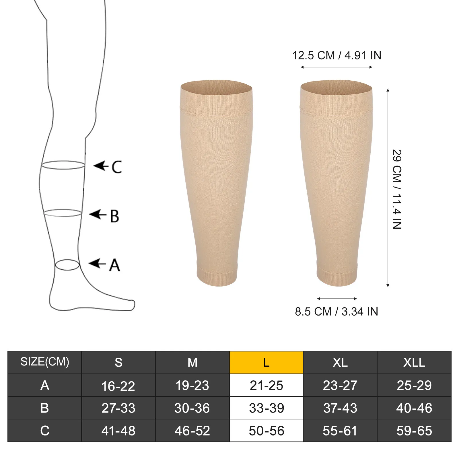 Compression Stockings 30-40Mmhg Nude Size L Open Toe Knee High Toeless Calf Compression Socks for Pain Swelling Varicose