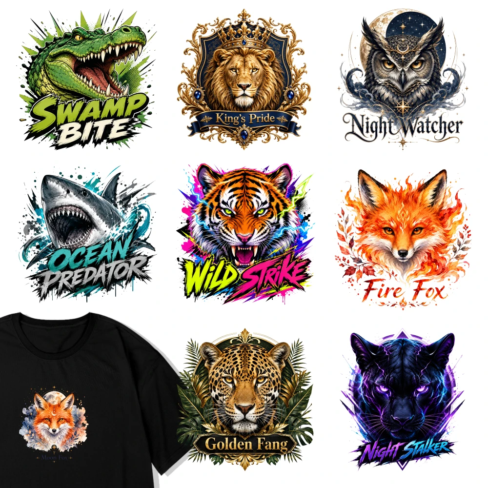 9 Pcs Swamp Bite King Pride Night Watcher Ocean Predator Wild Strike Fire Fox Golden Fang Night Stalker Iron on